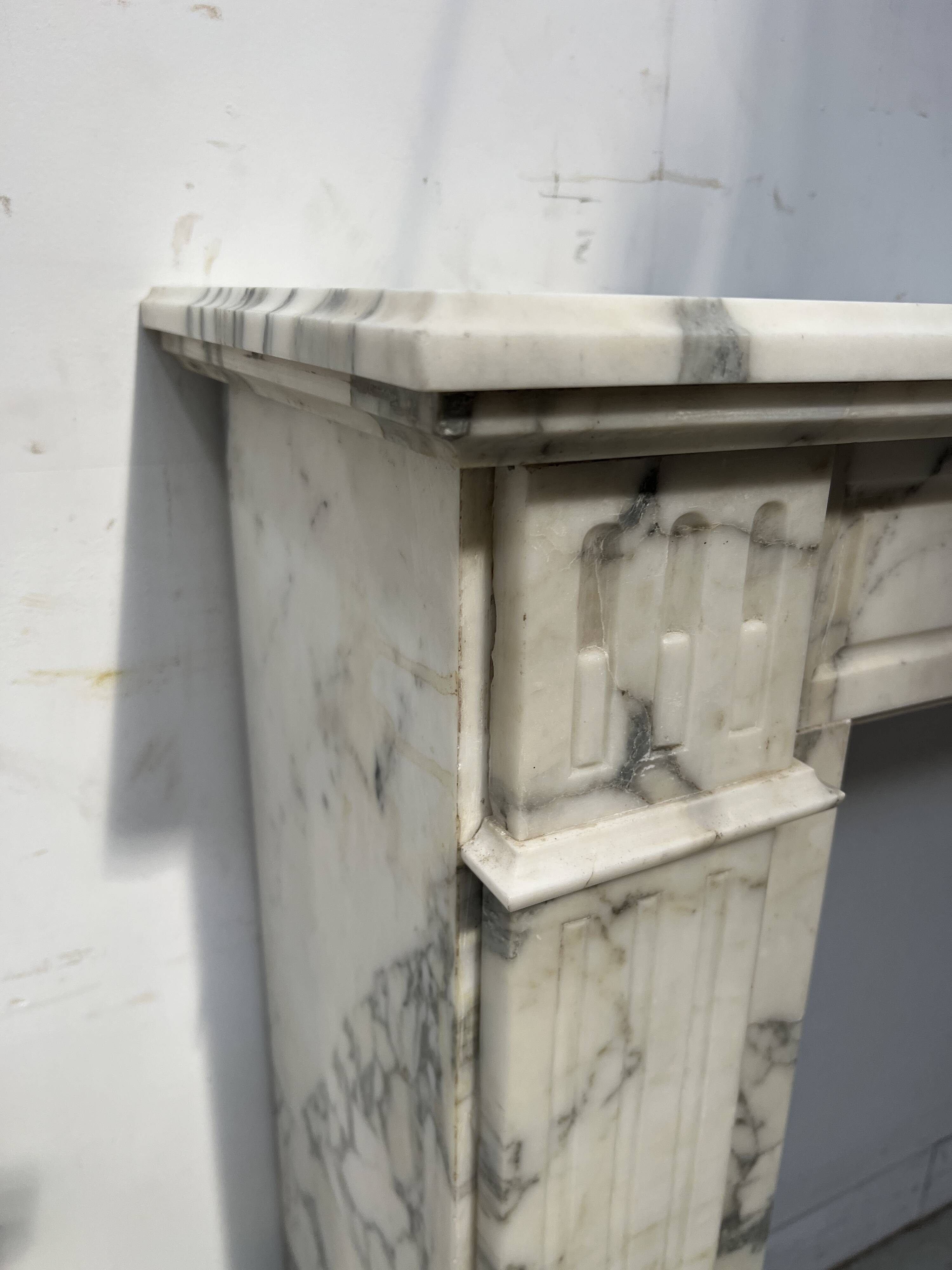 Louis XVI Style White Veined Carrara Marble Fireplace 19th Century