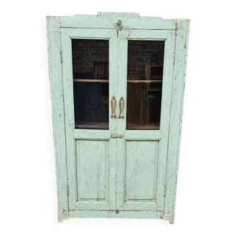 Ancienne armoire vitrée Art déco en teck birman