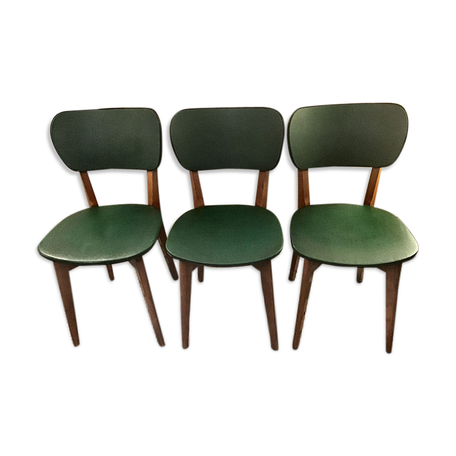 Set of 3 chairs in black mottled green leatherette