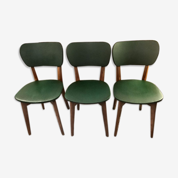 Set of 3 chairs in black mottled green leatherette