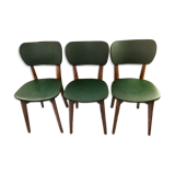 Suite de 3 chaises en skaï vert chiné noir