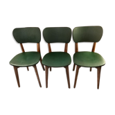 Set of 3 chairs in black mottled green leatherette