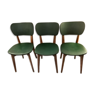 Set of 3 chairs in black mottled green leatherette