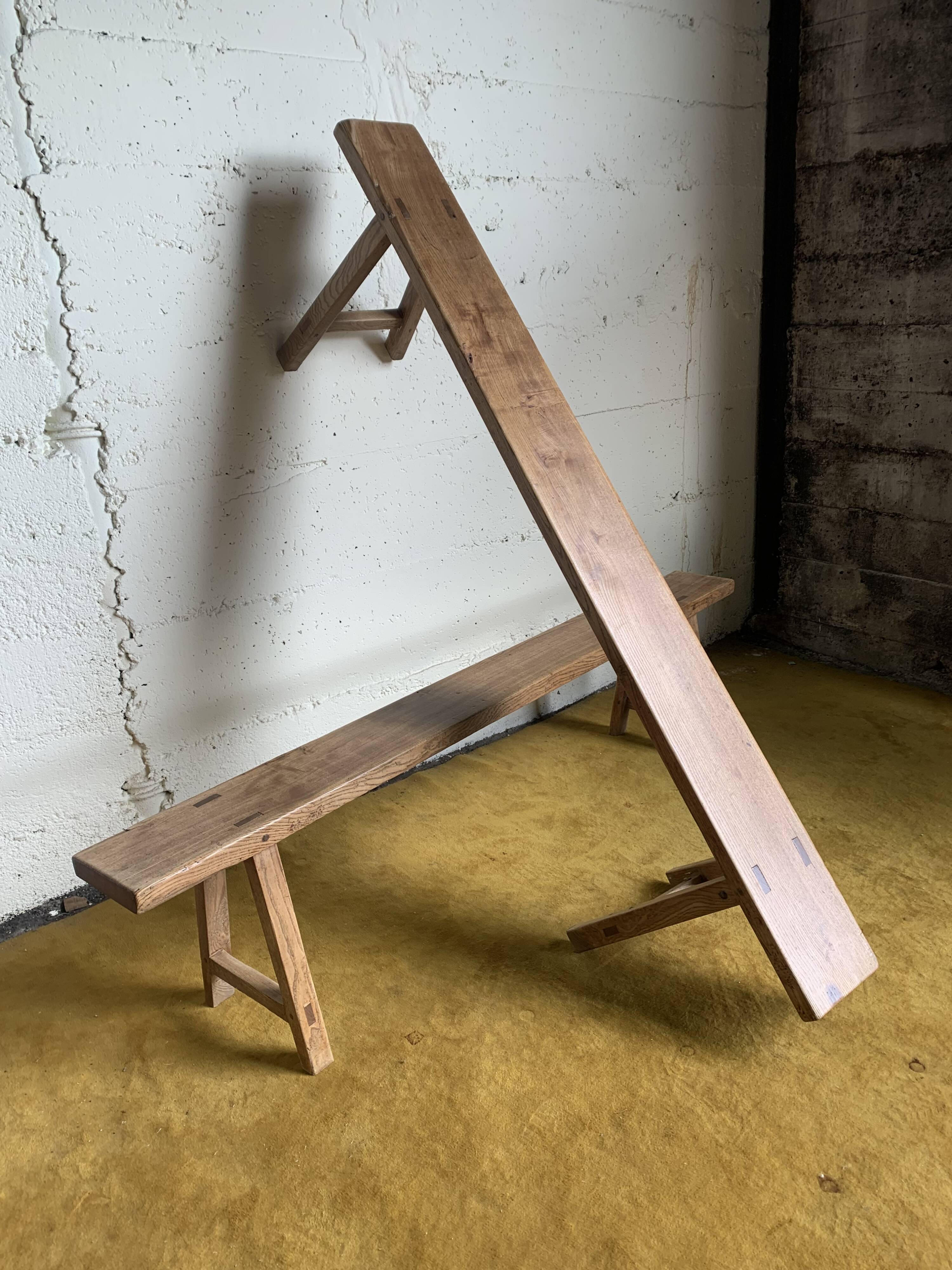 Duo of oak farm benches
