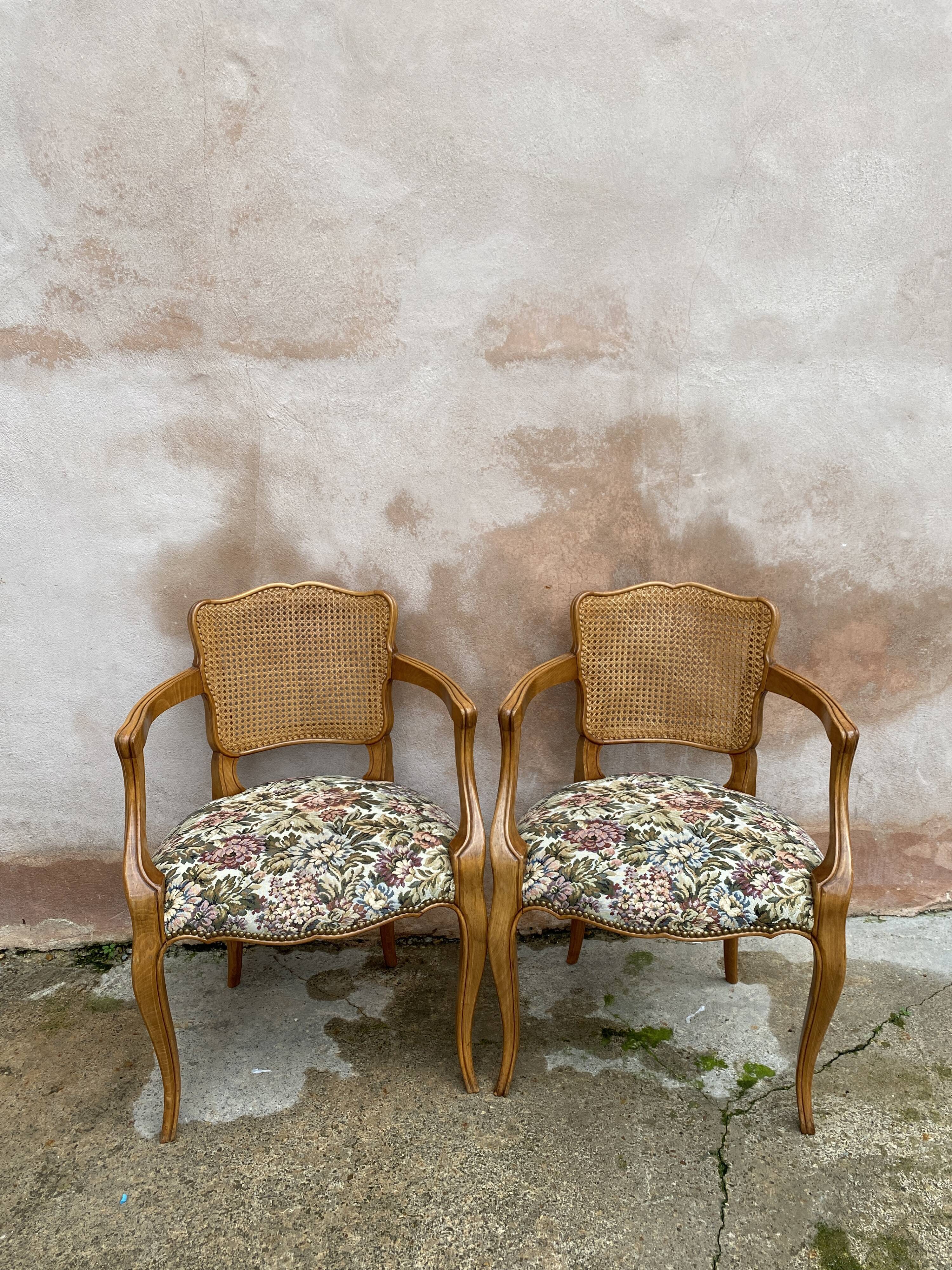 Pair of armchairs canes style louis XV