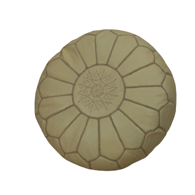 Moroccan pouf in cream leather