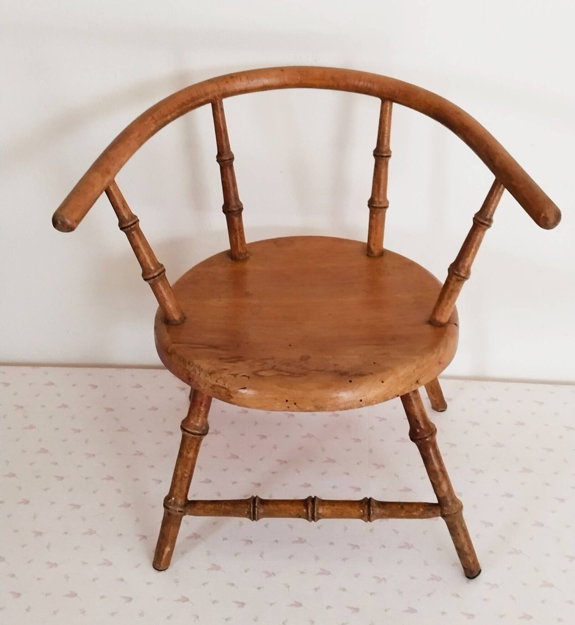 Vintage doll chair, in wood, and Liberty cushion