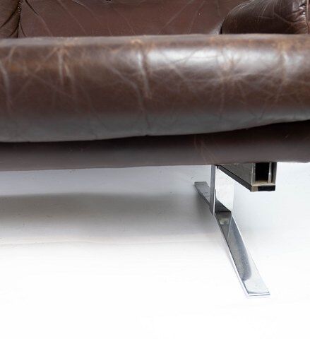 Three seater sofa upholstered with patinated brown leather by Arne Norell, 1970s