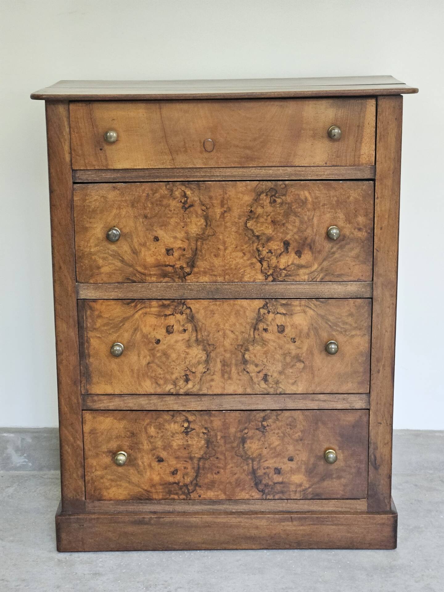 commode 4 tiroirs meuble rangement bois ronce de noyer ancienne vintag