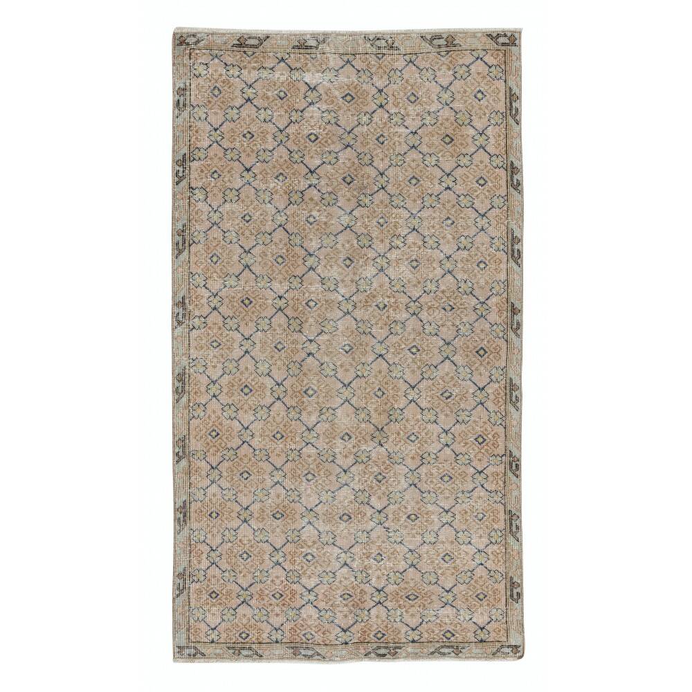 Vintage Handmade Pink Turkish Accent Rug with Floral Design