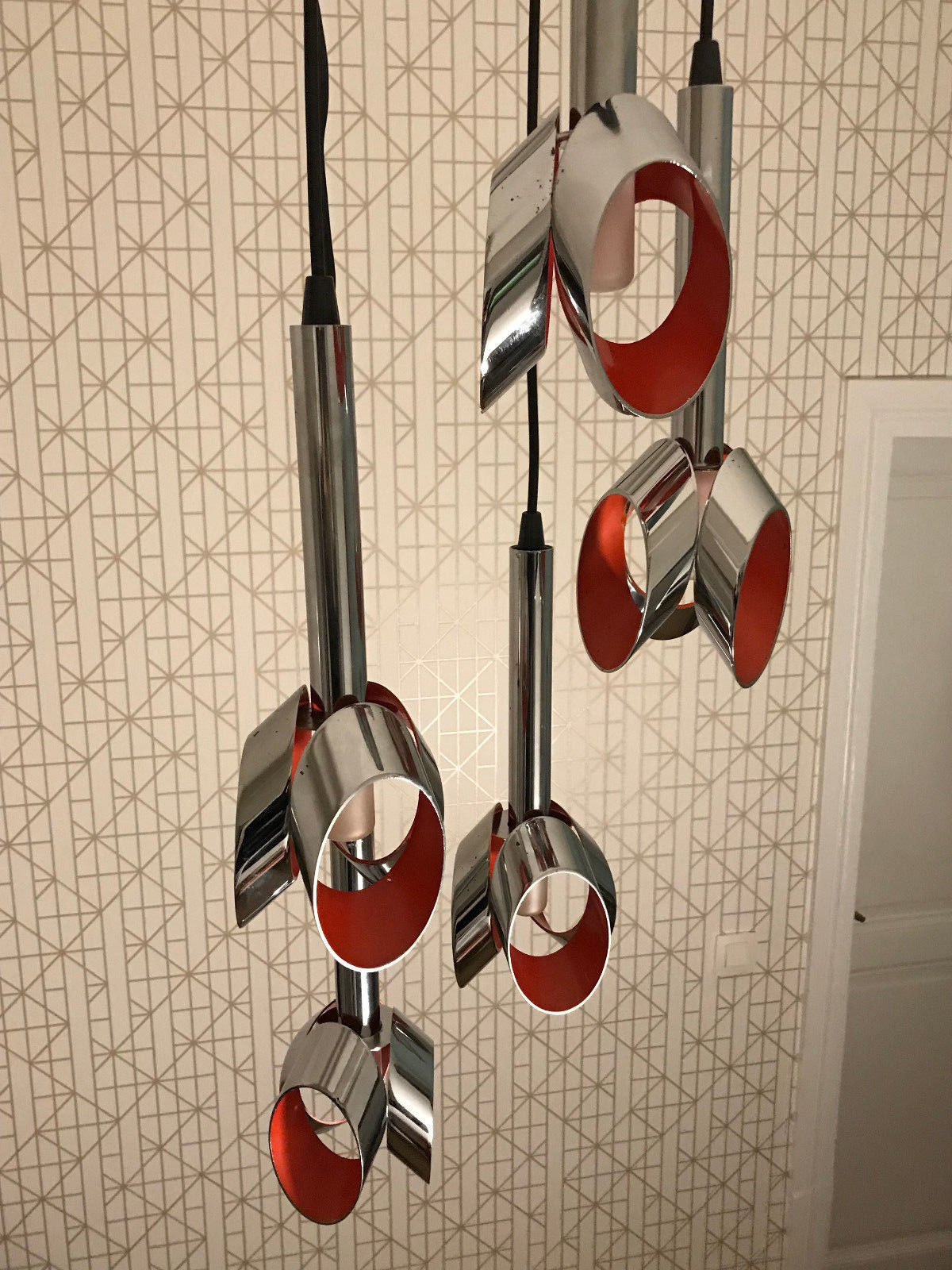 Suspension cascade de tulipe Raak vintage orange et chrome