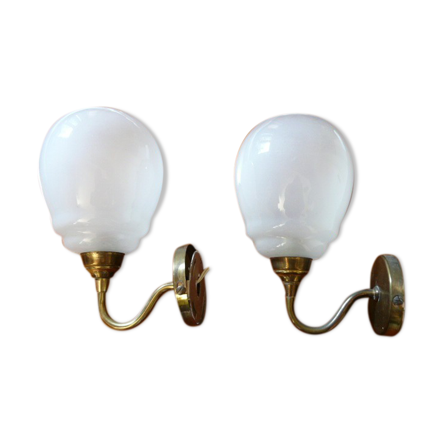 Pair of brass and glass wall lamps 60s gooseneck