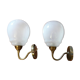 Pair of brass and glass wall lamps 60s gooseneck