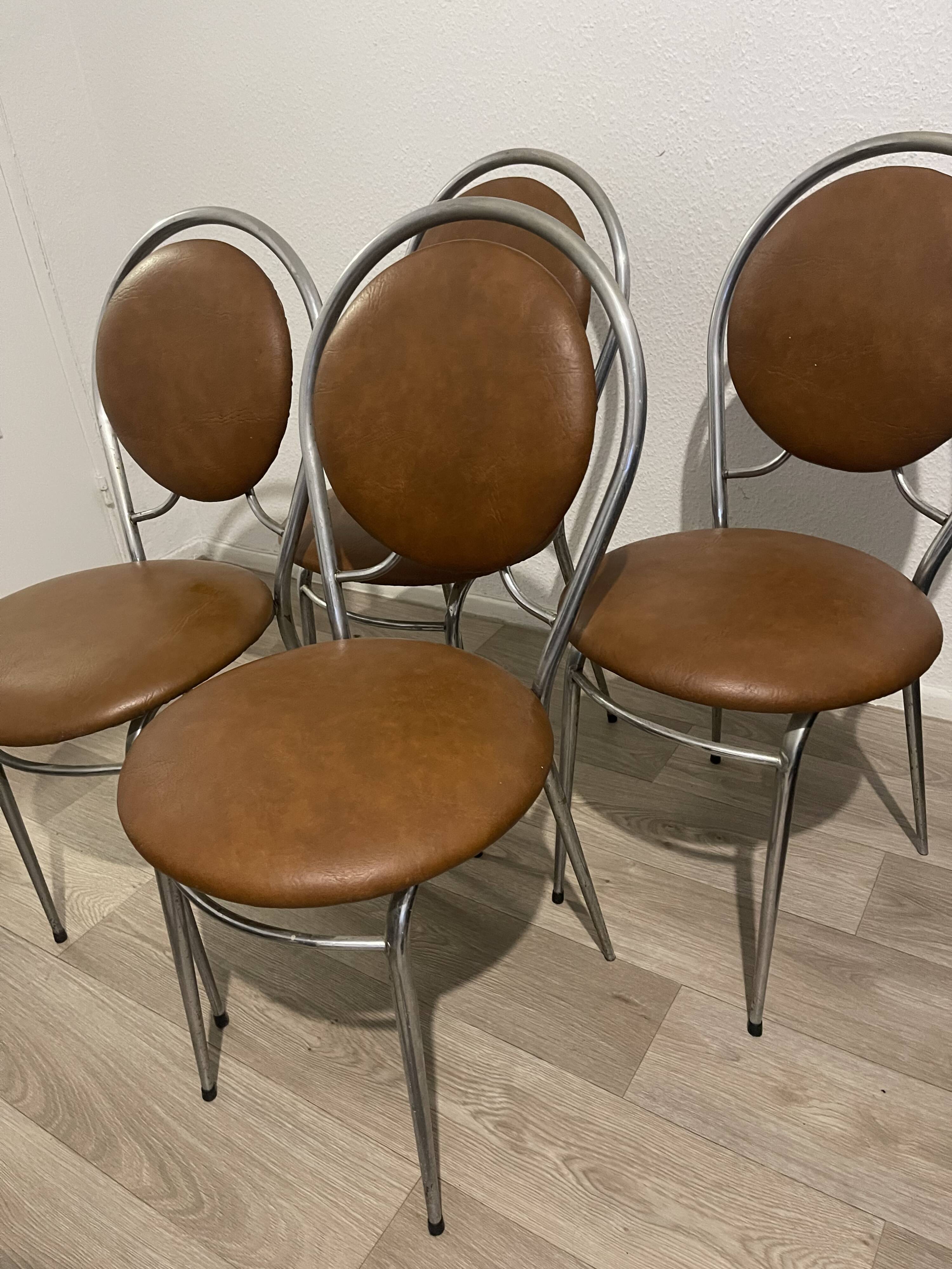 4 vintage chairs – metal & faux leather – 1960s/70s