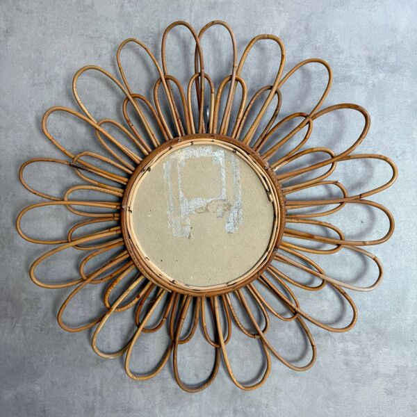 Miroir soleil en rotin, France années 50