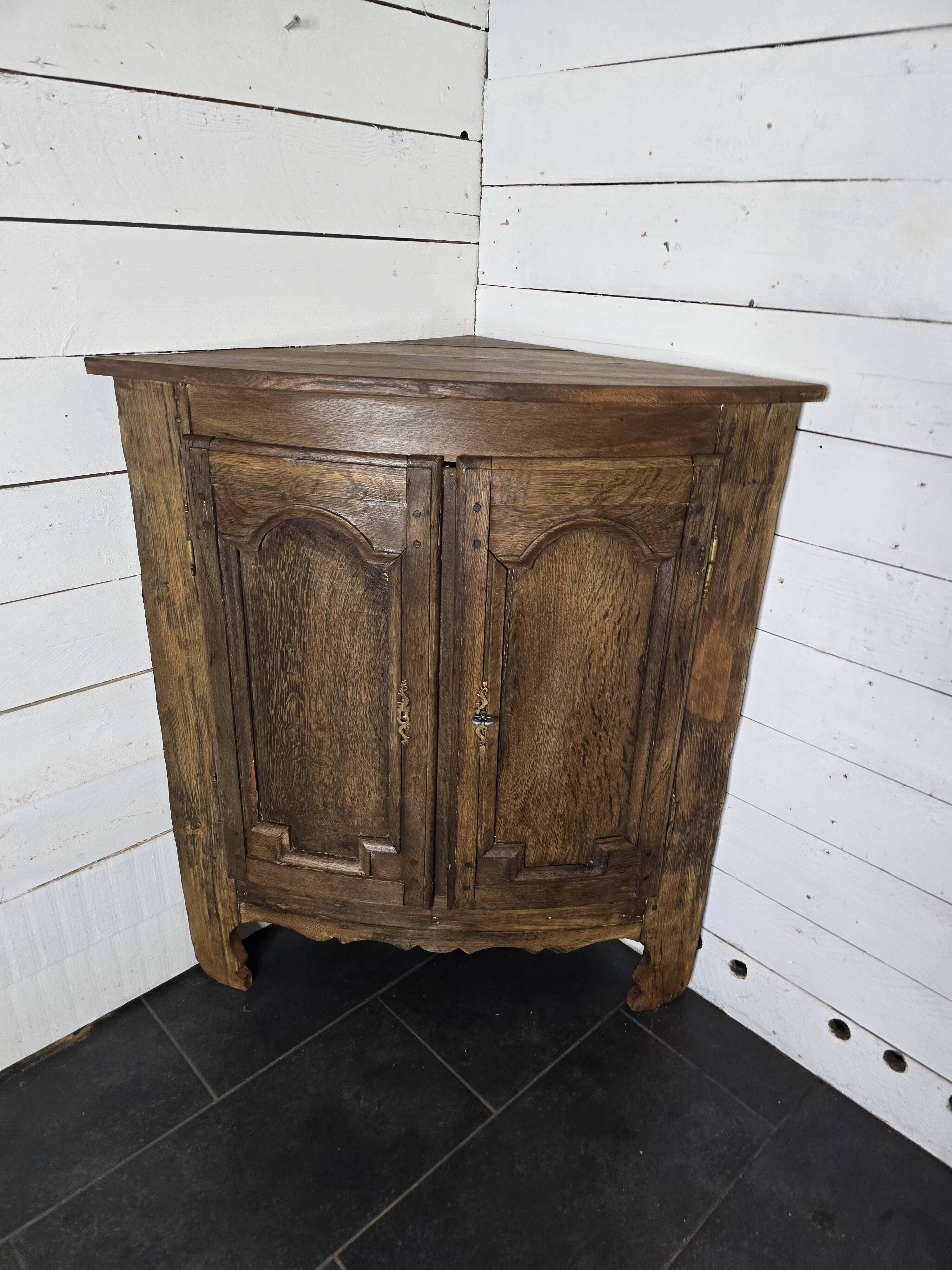 19th century curved corner cupboard in oak