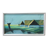 Peinture moderne danoise, Viktor Rasmussen, années 1970, huile sur toile, encadré
