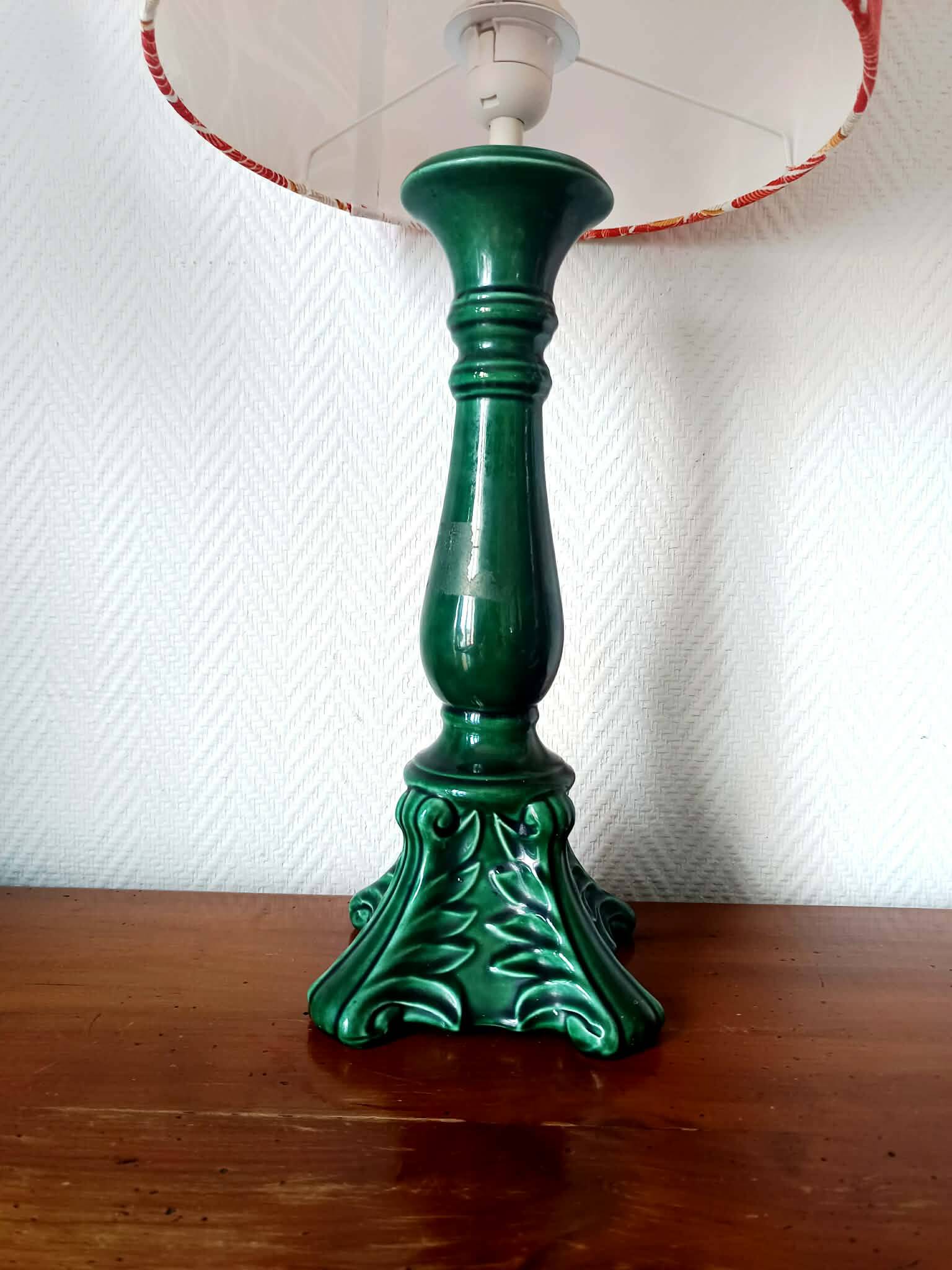 Vintage green ceramic lamp with custom shade