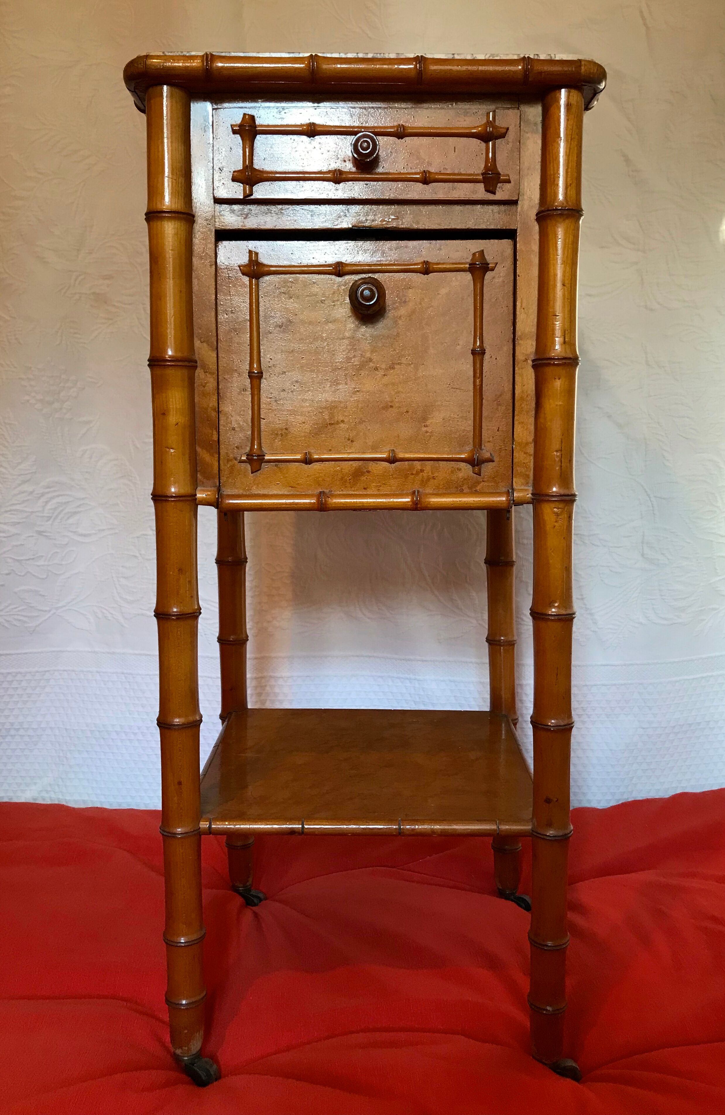 Bedside bamboo collection circa 1870 Napoleon III pitchpin cherry marble