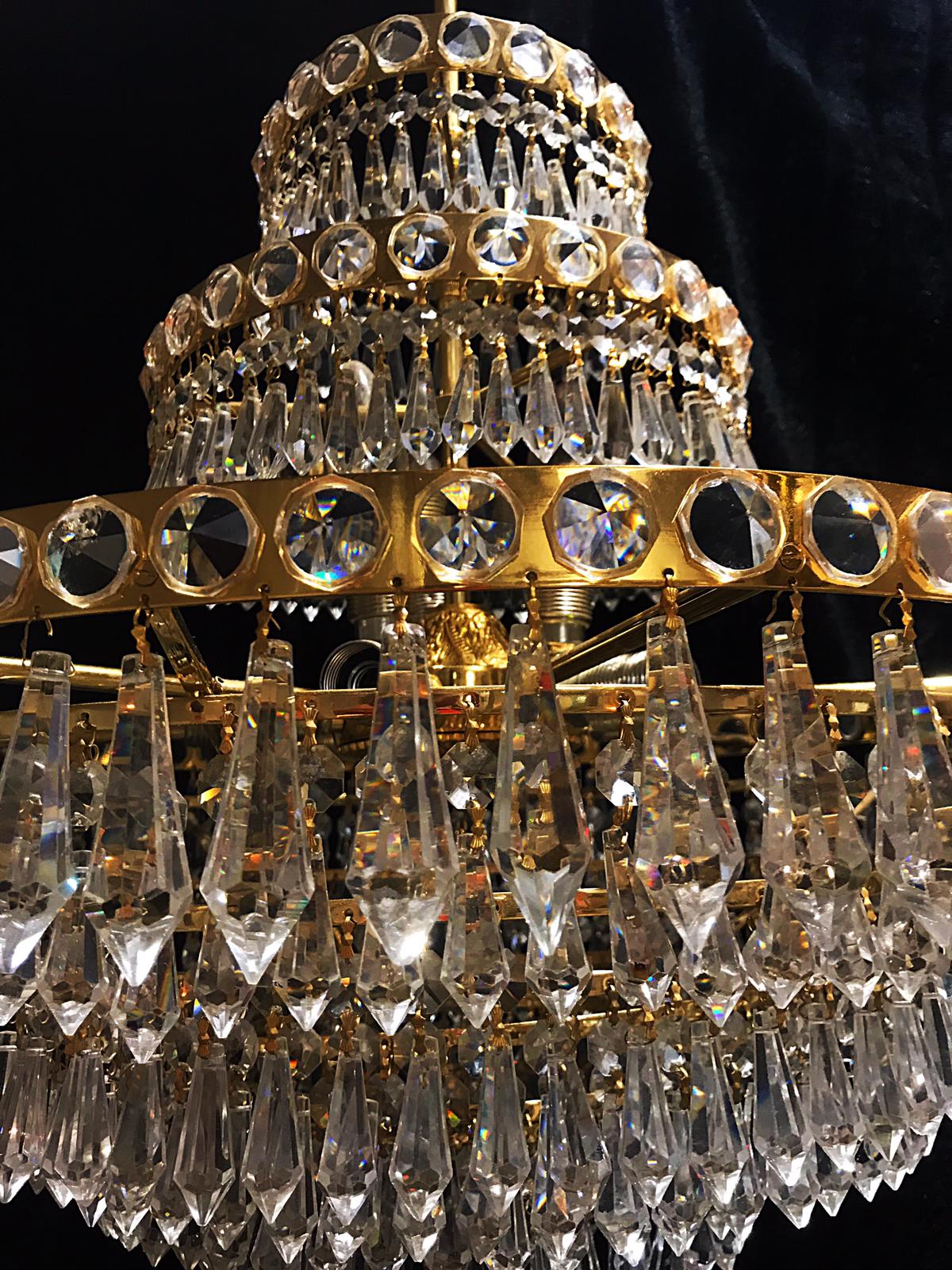 Chandelier murano Crystal with gilded structure 1950