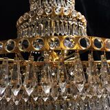 Chandelier murano Crystal with gilded structure 1950