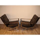 Pair of leather and chrome metal armchairs 1970