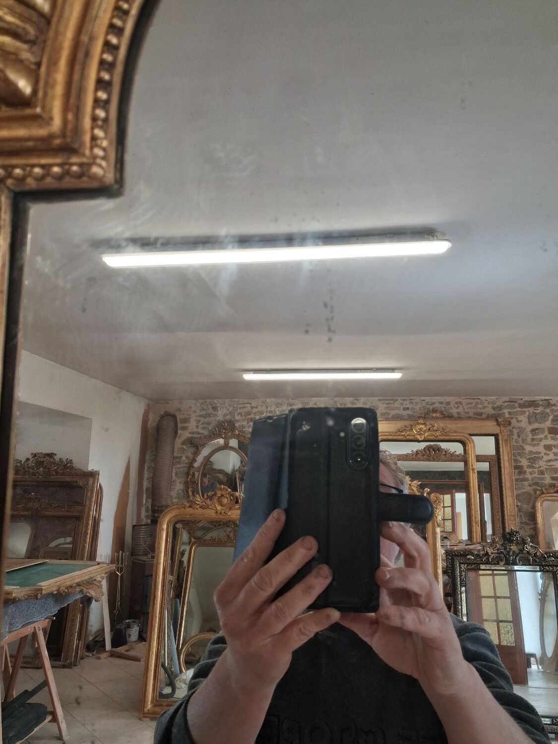 19th-century mirror, 2.04m x 1.25m.