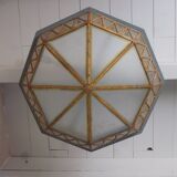 Large octagonal ceiling art deco wood and 1940s bubbled glass