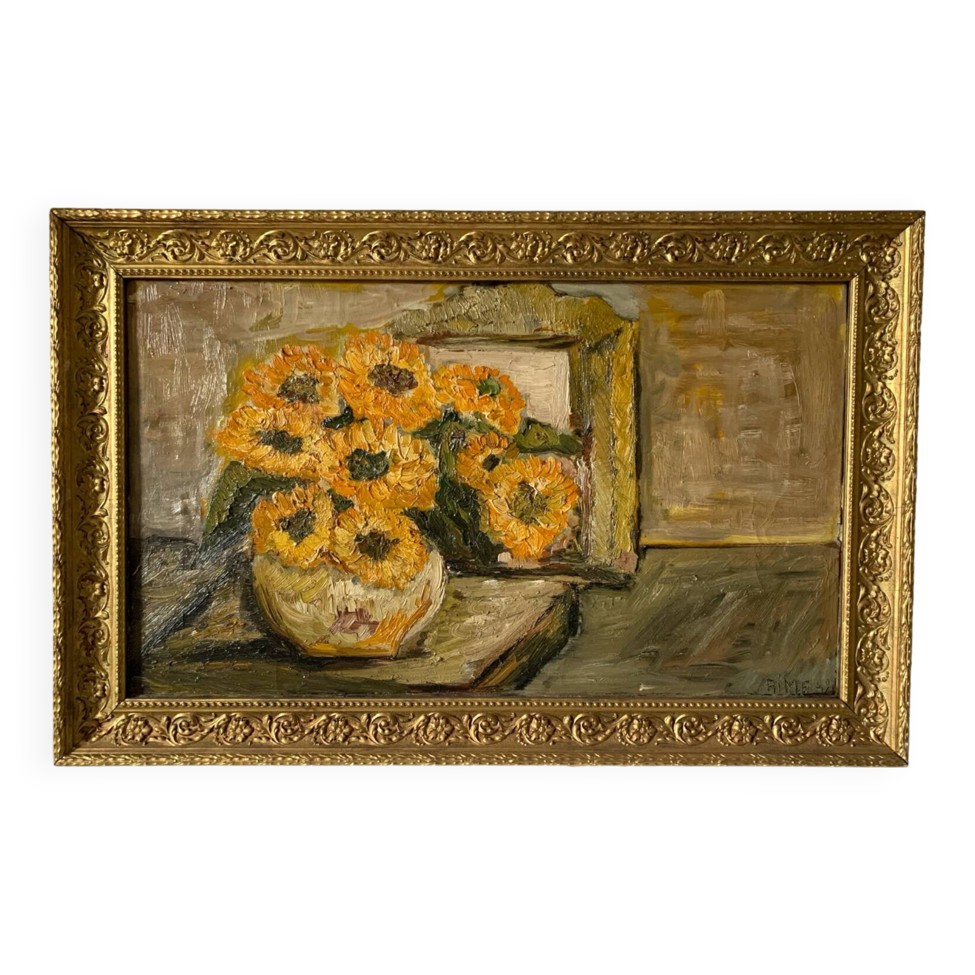 Old painting bouquet of yellow flowers