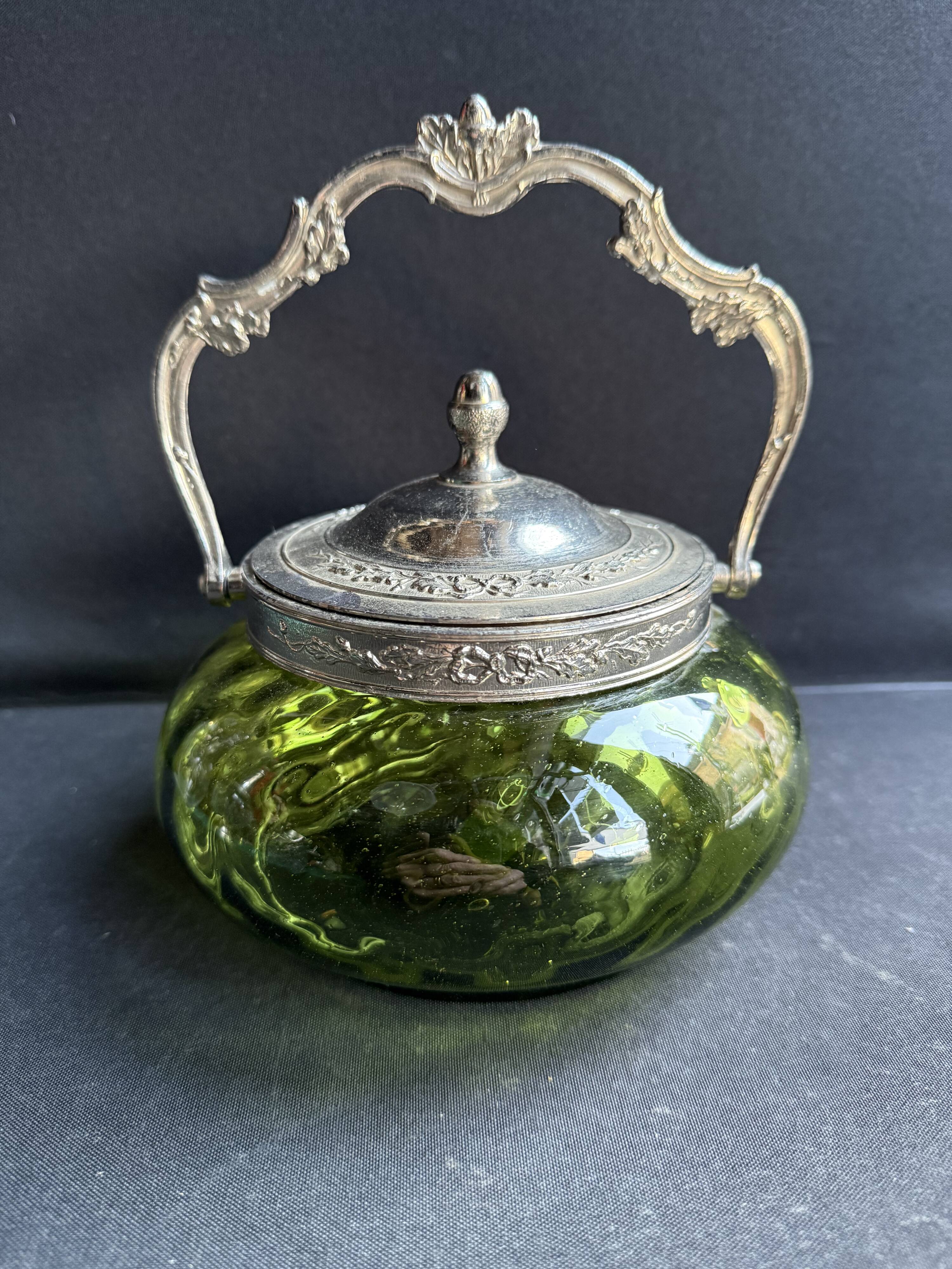 Absinthe green glass and silver metal biscuit maker