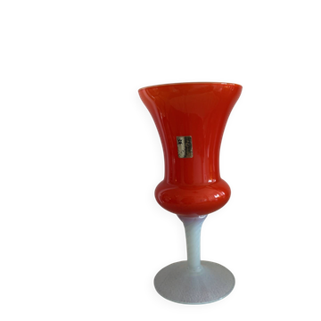 Mid-century modern Italian art glass chalice vase – Orange coated and Opa