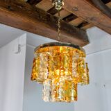 Two-tone chandelier by Zero Quattro, orange and transparent murano glass, Italy, 1970
