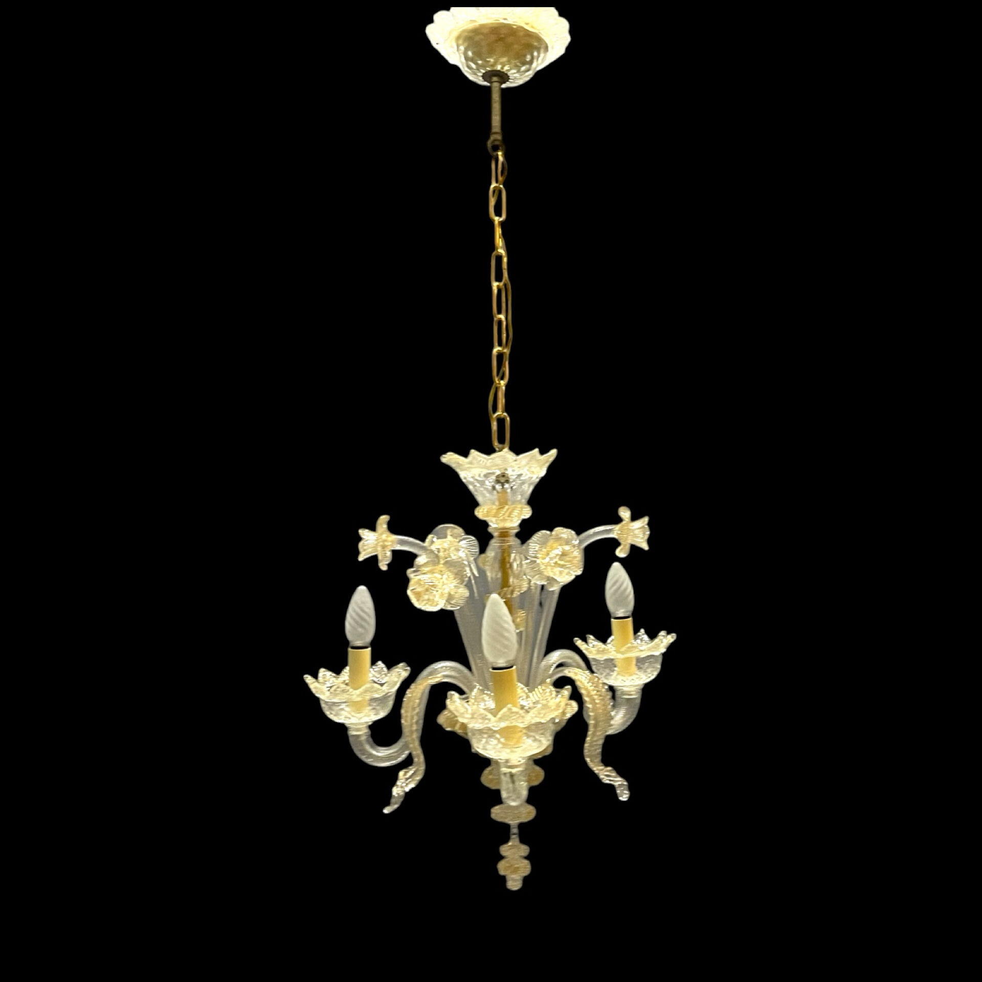 Venetian Murano Glass Chandelier 3 Lights 1960’s 