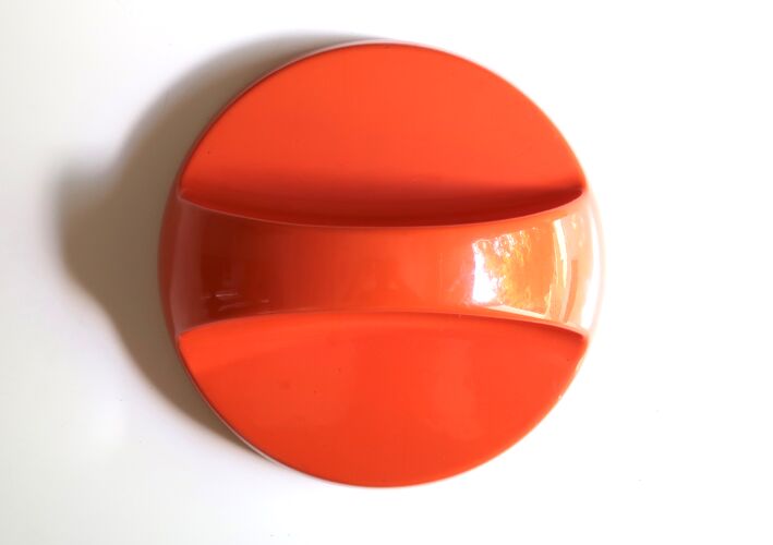 Miroir de coiffeur avec poignée, plastique orange, années 70