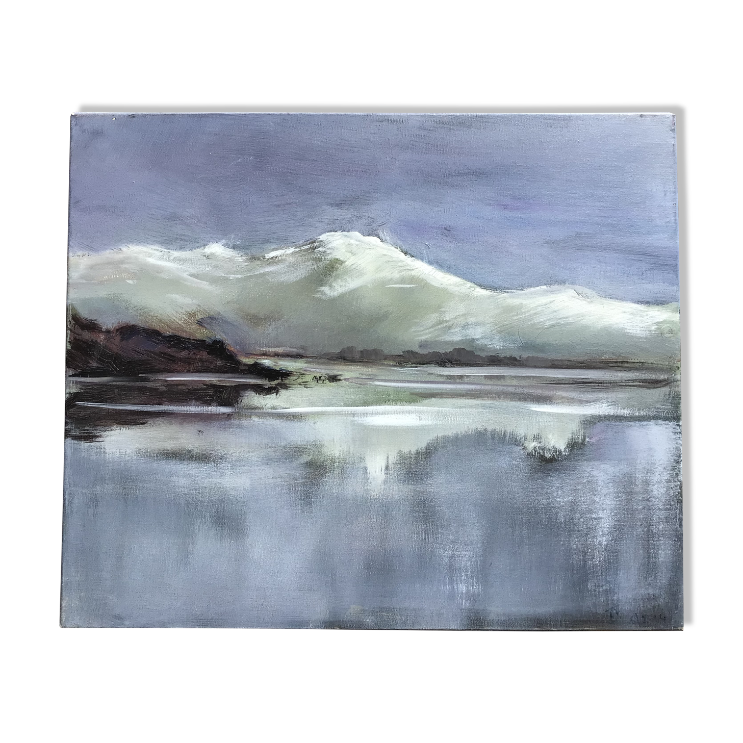 Painting on canvas snowy Northern landscape signed