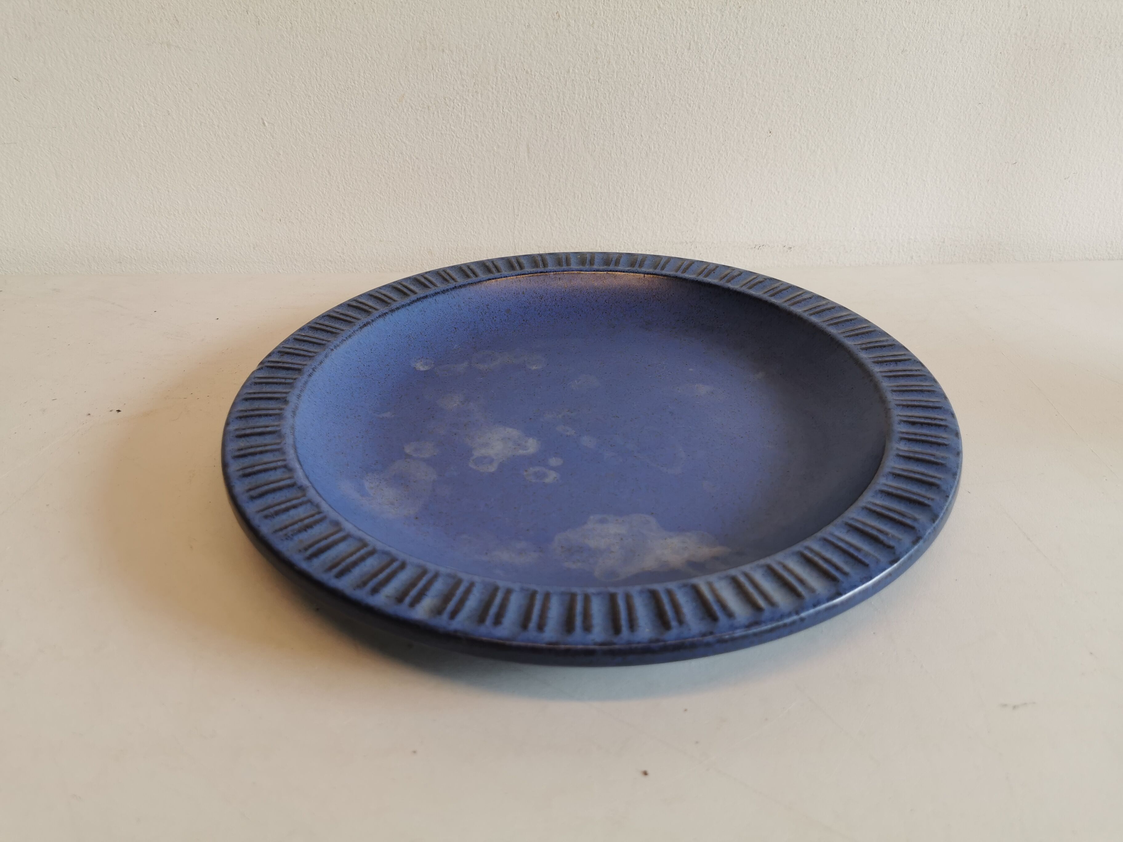Ceramic plate, from Danish Knapstrup, in beautiful blue glaze.