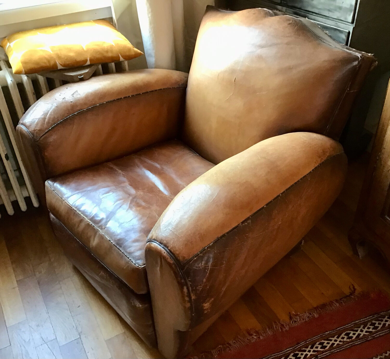 Pair armchairs club leather mustache art deco