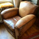 Pair armchairs club leather mustache art deco