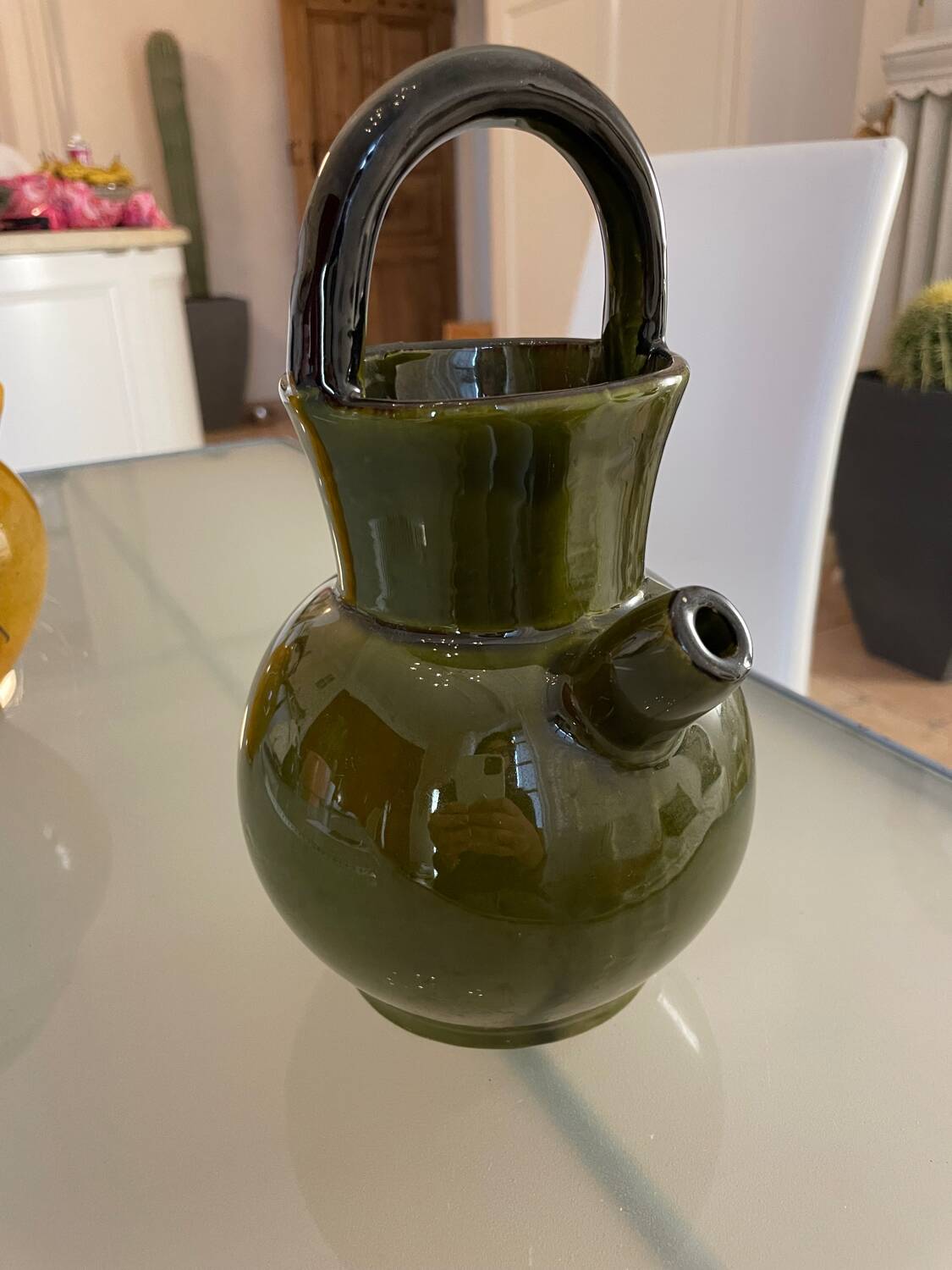 Pitcher in Provence khaki varnished clay signature Camares