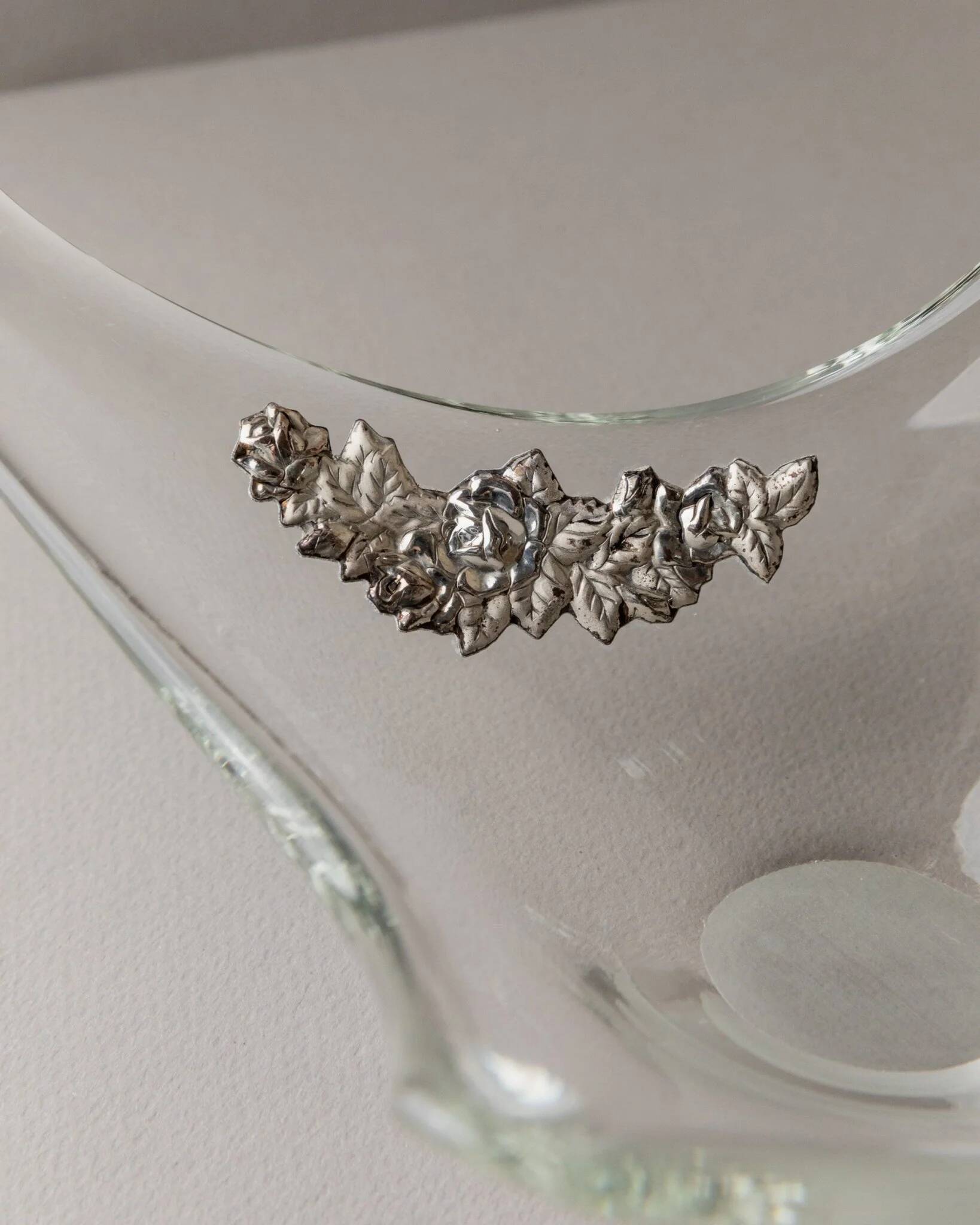 Transparent Murano Glass Bowl with Sterling Silver Flowers – Pointed, Italy 1970s Gift-worthy Centerpiece
