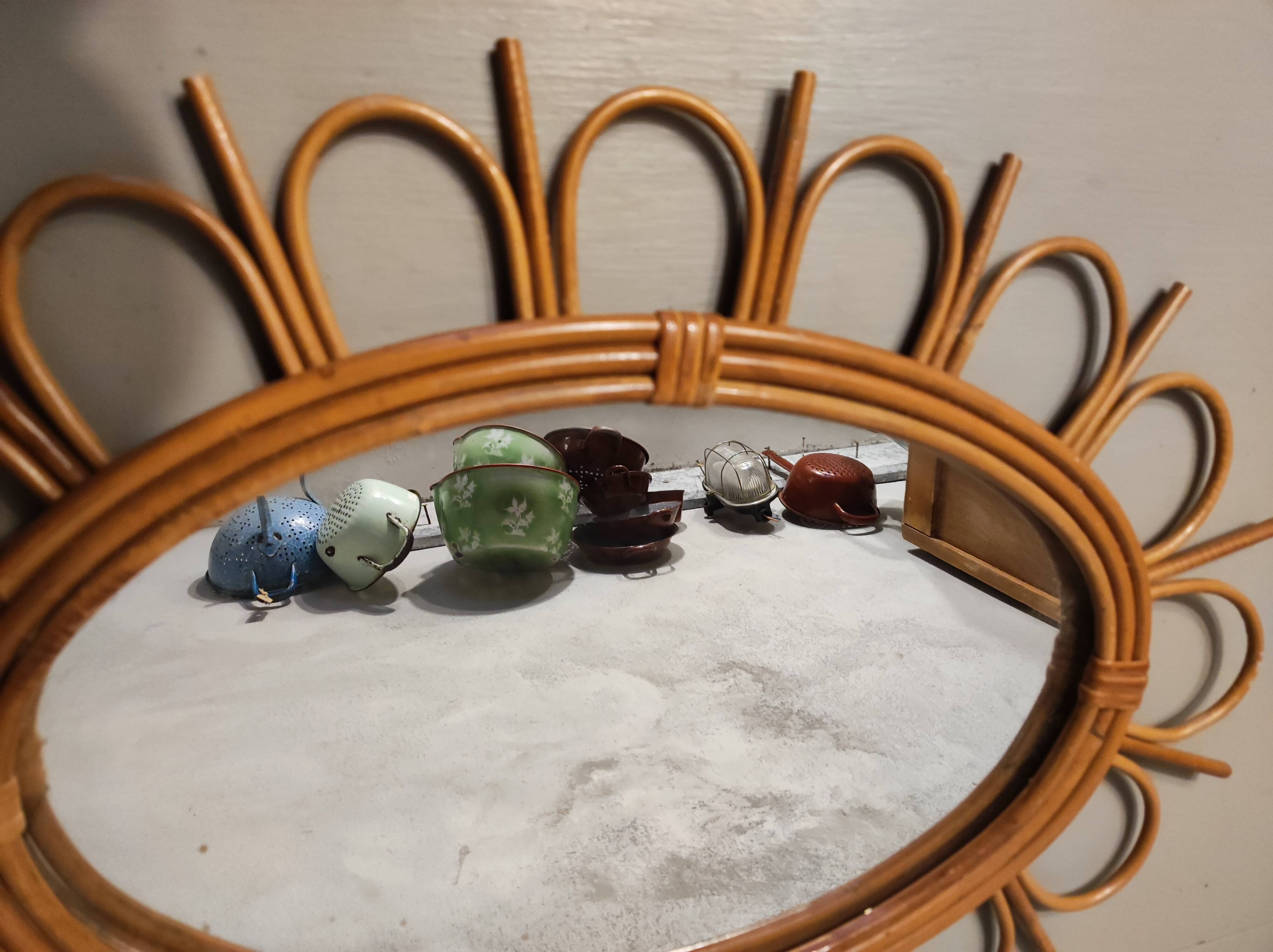Oval rattan mirror, 1960