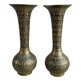 Pair of black and gold metal vase