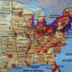Vintage poster school card "United States Relief & Population" MDI