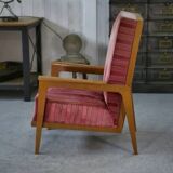 Fauteuil en chêne et velours 1940’s