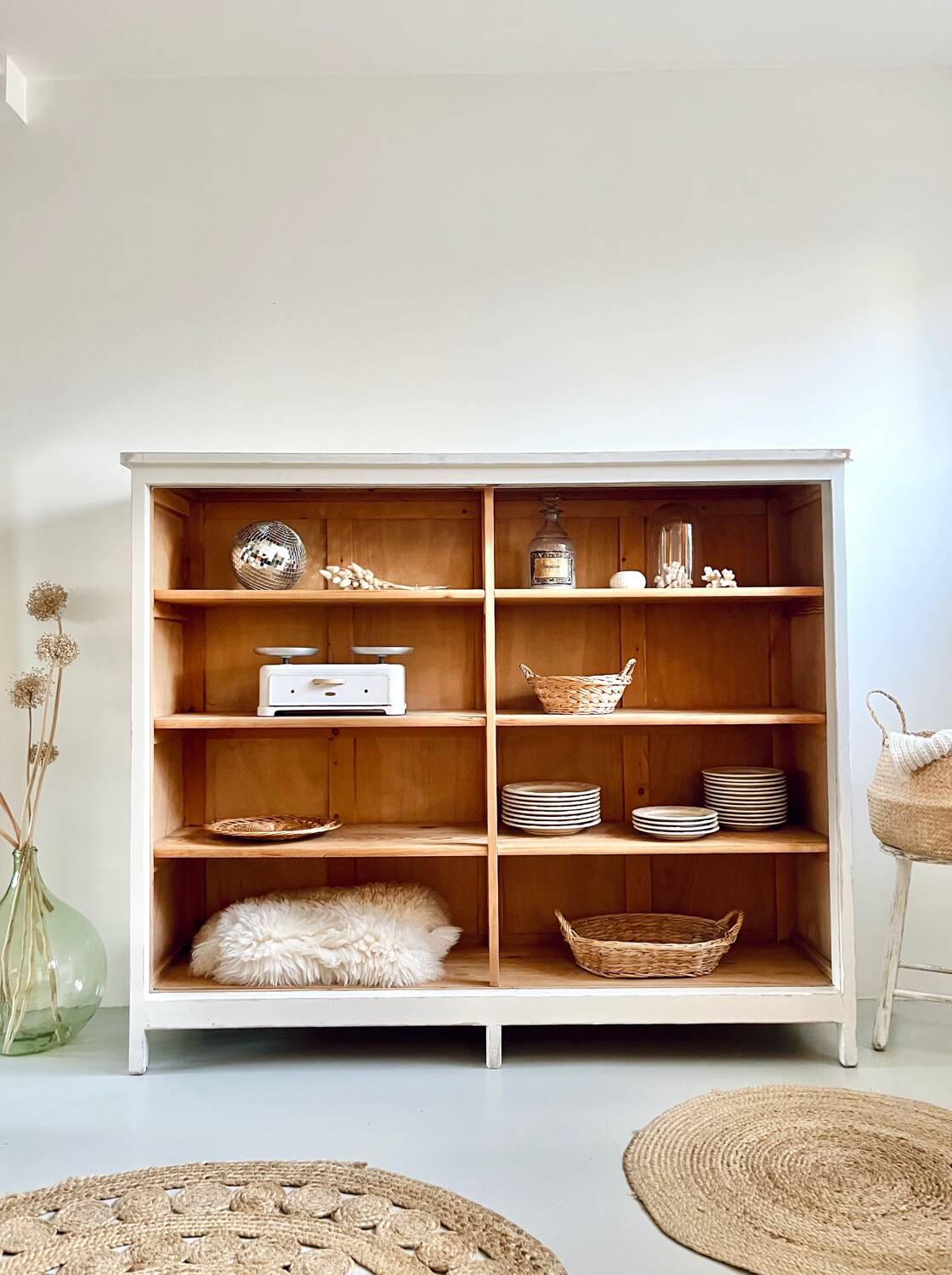 Large antique school wardrobe/bookshelf in solid pine – 1950