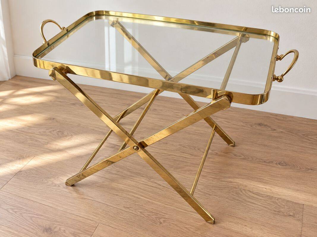 Vintage side table in gilded brass and glass – 1960s/70s