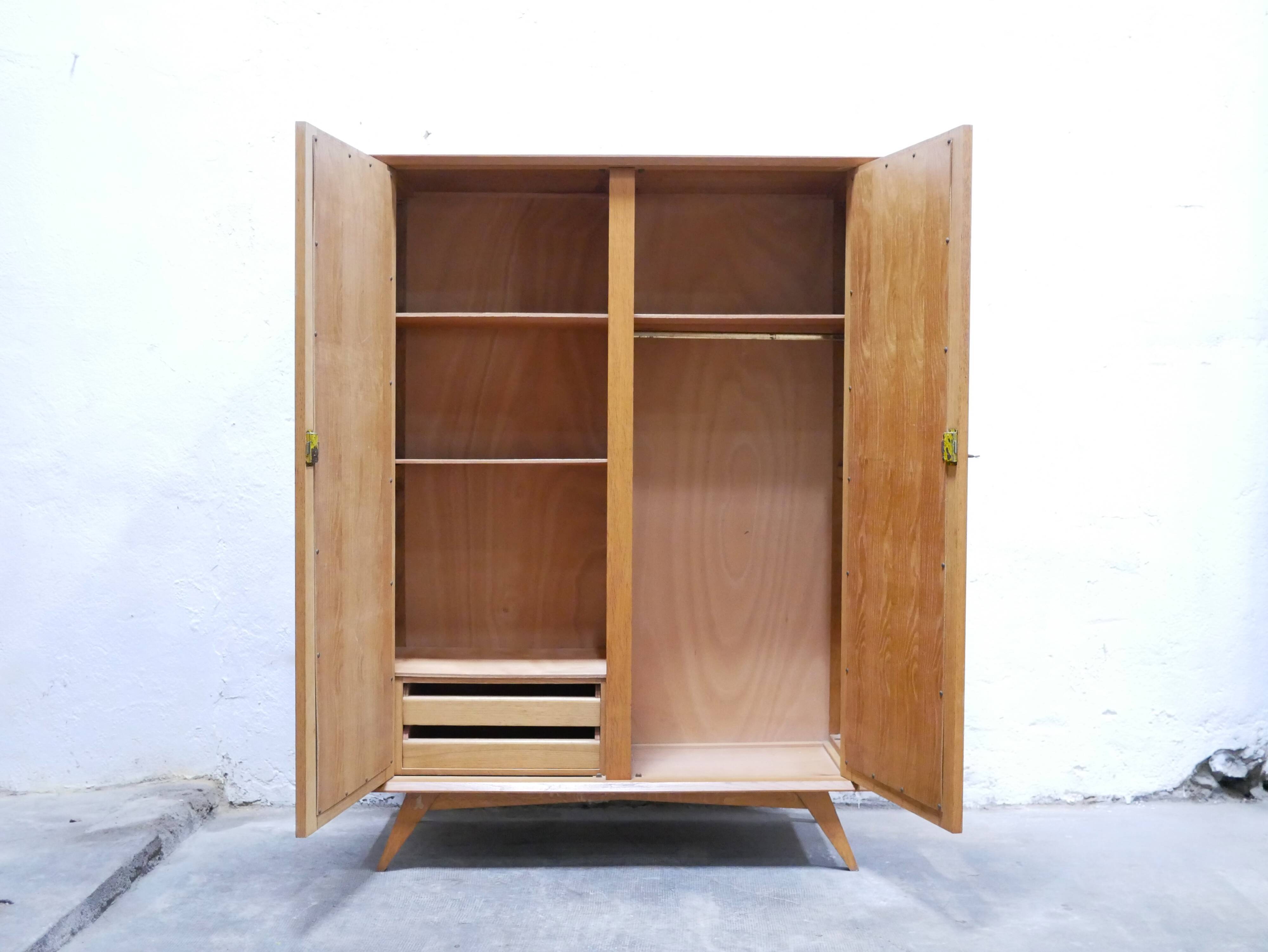 Vintage wardrobe in wood and rattan