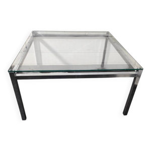 Table basse métal chromé dessus verre des années 70