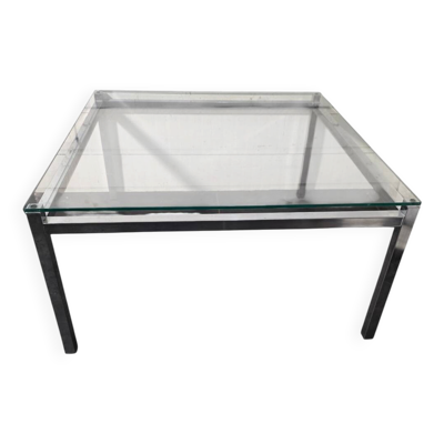 Table basse en métal chromé dessus en verre des années 70