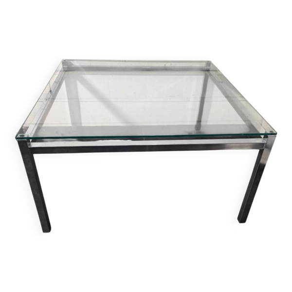 Table basse en métal chromé dessus en verre des années 70